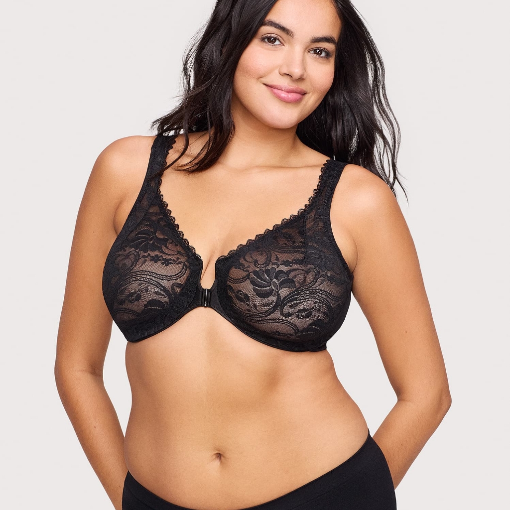 Wonder Wire Front-Closure Underwire Black Bra